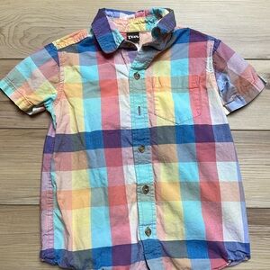 Tea Collection Boys’ Plaid Button Down Short Sleeve Shirt Size 5